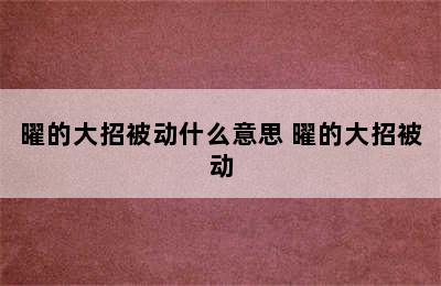 曜的大招被动什么意思 曜的大招被动